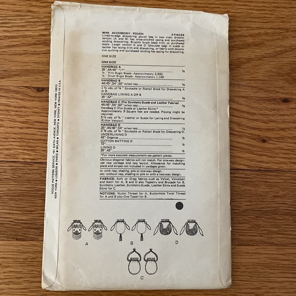 VTG Vogue Handbag Sewing Patterns UNCUT - Picture 3 of 11